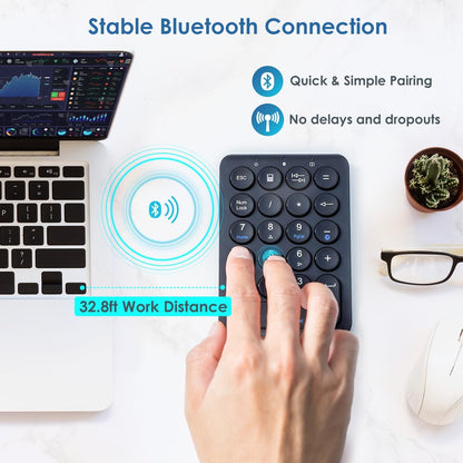 22-Key Bluetooth Wireless Numeric Keypad | Rechargeable Portable Number Pad with Quiet Keys | Slim Design for Office & Daily Data Entry