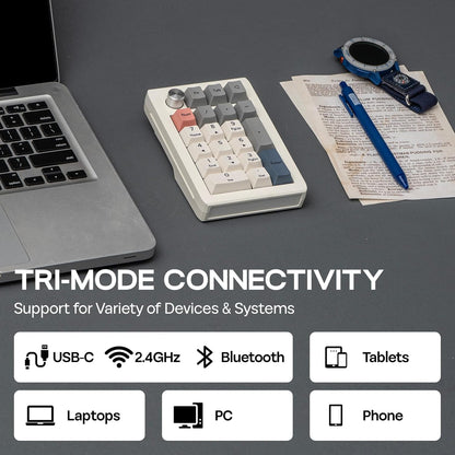 Tri-Mode Wireless Mechanical Number Pad | Gasket Structure | Hot-Swappable | RGB Backlighting | VIA Programmable | 1000mAh Rechargeable Numeric Keypad