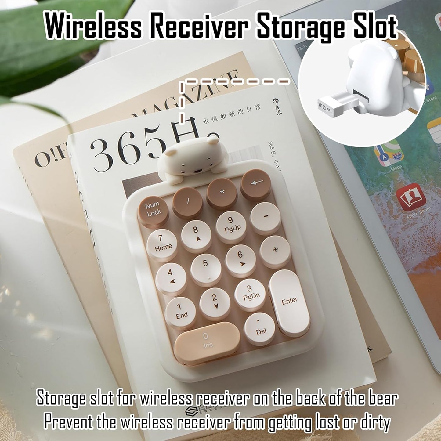 Cute Wireless Numeric Keypad with Silicone Bear | Colorful Round Keycaps | 2.4G USB Plug-and-Play Portable Number Pad