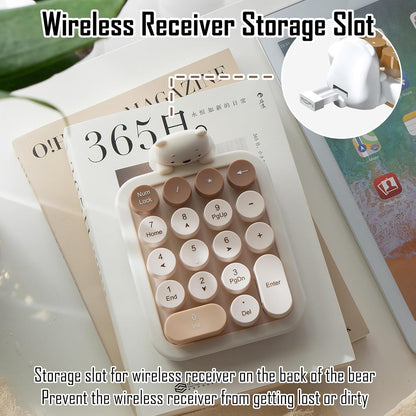 Cute Wireless Numeric Keypad with Silicone Bear | Colorful Round Keycaps | 2.4G USB Plug-and-Play Portable Number Pad