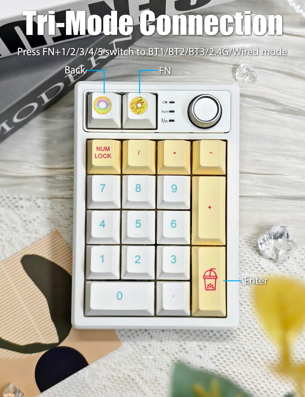 Tri-Mode Wireless Gasket Mechanical Number Pad | Hot-Swappable | RGB Backlit | Programmable Macro Keys | Volume Knob | Rechargeable Compact Keypad