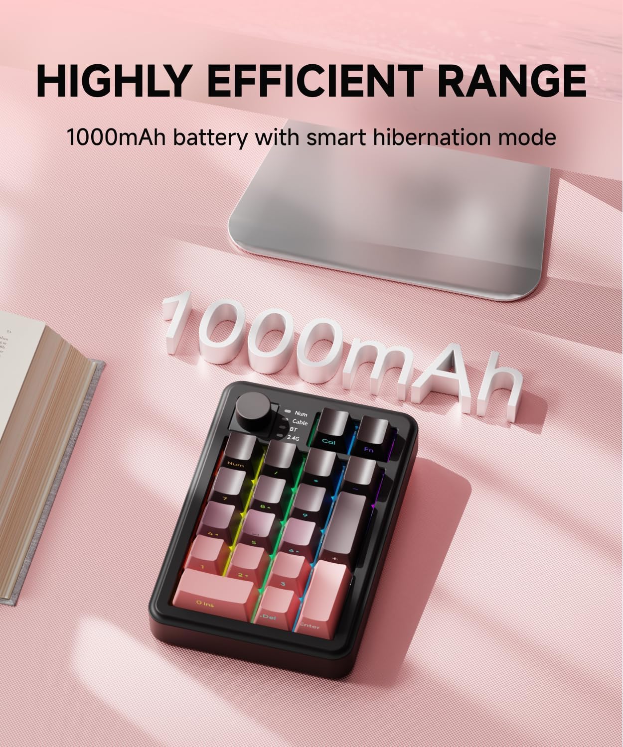 20-Key Retro Mechanical Number Pad | Tri-Mode Connection (2.4G/Bluetooth/USB-C) | Hot-Swappable | RGB Backlit | Control Knob | PBT Keycaps | Rechargeable Numeric Keypad