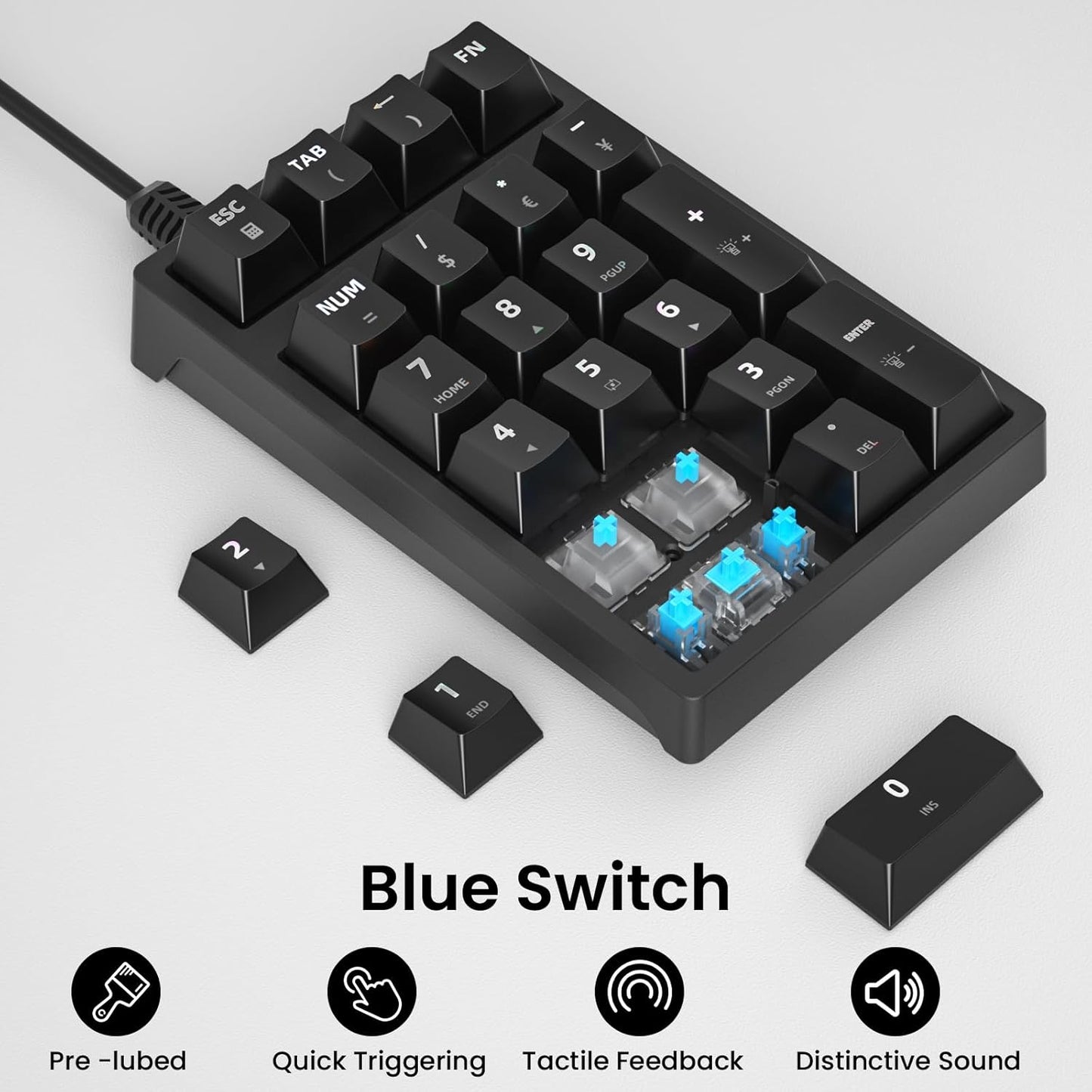 Mechanical Numeric Keypad 34 Keys | RGB Backlit Wired Number Pad | Portable Numeric Input Device for Office and Data Entry