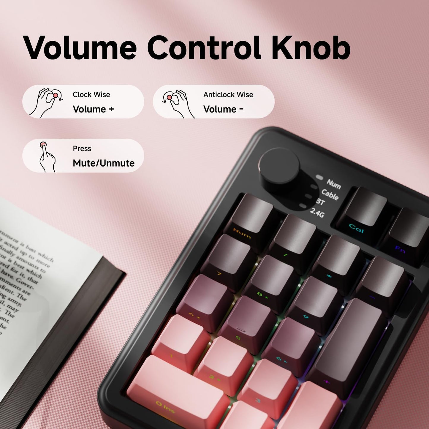 20-Key Retro Mechanical Number Pad | Tri-Mode Connection (2.4G/Bluetooth/USB-C) | Hot-Swappable | RGB Backlit | Control Knob | PBT Keycaps | Rechargeable Numeric Keypad