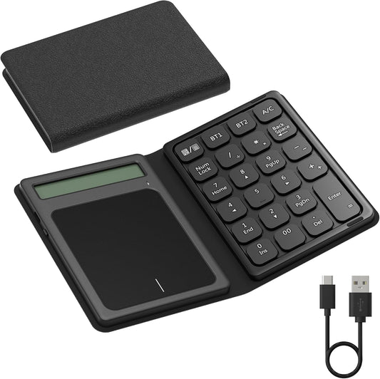 Foldable Bluetooth Multi-Function Numeric Keypad with Calculator & Touchpad | Rechargeable Portable 3-in-1 Number Pad with Protective Case