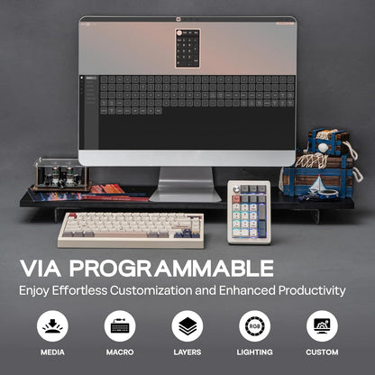 Tri-Mode Wireless Mechanical Number Pad | Gasket Structure | Hot-Swappable | RGB Backlighting | VIA Programmable | 1000mAh Rechargeable Numeric Keypad