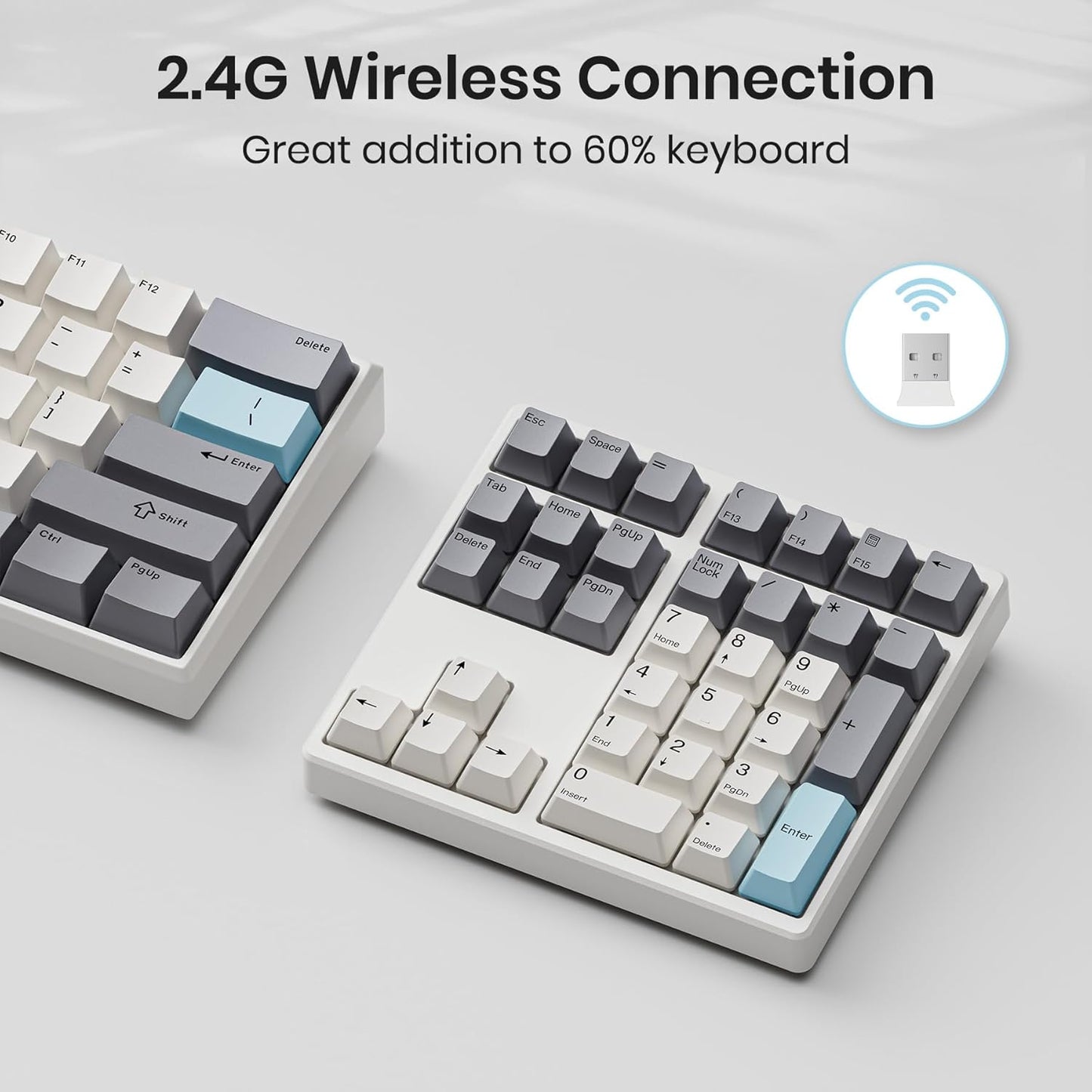 34-Key Wireless Mechanical Number Pad | Hot-Swappable | PBT Keycaps | Retro Color Design | Rechargeable Numeric Keypad
