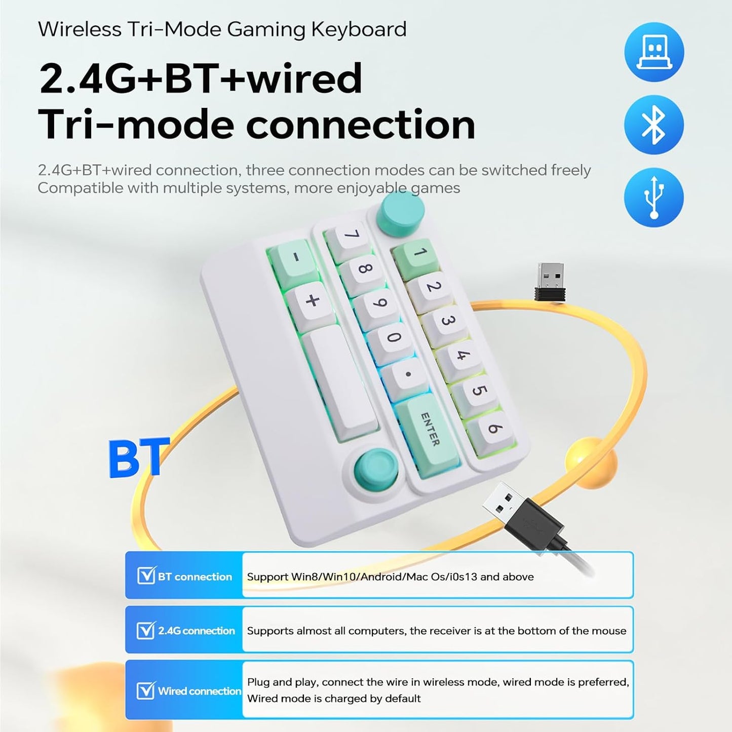 Wireless Tri-Mode RGB Mechanical Keypad | Hot-Swappable | Programmable Keys | Control Knob & Joystick | Ideal for Gaming and Creative Work