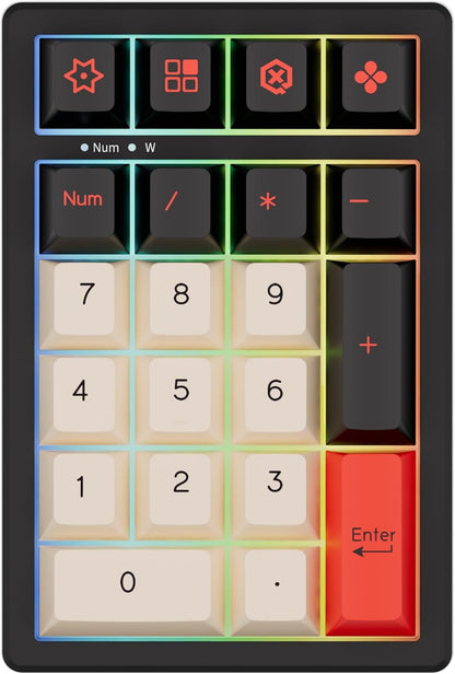 21-Key Tri-Mode Wireless Mechanical Number Pad | Hot-Swappable | RGB Backlit | Volume Control Knob | PBT Keycaps | Portable Numeric Keypad