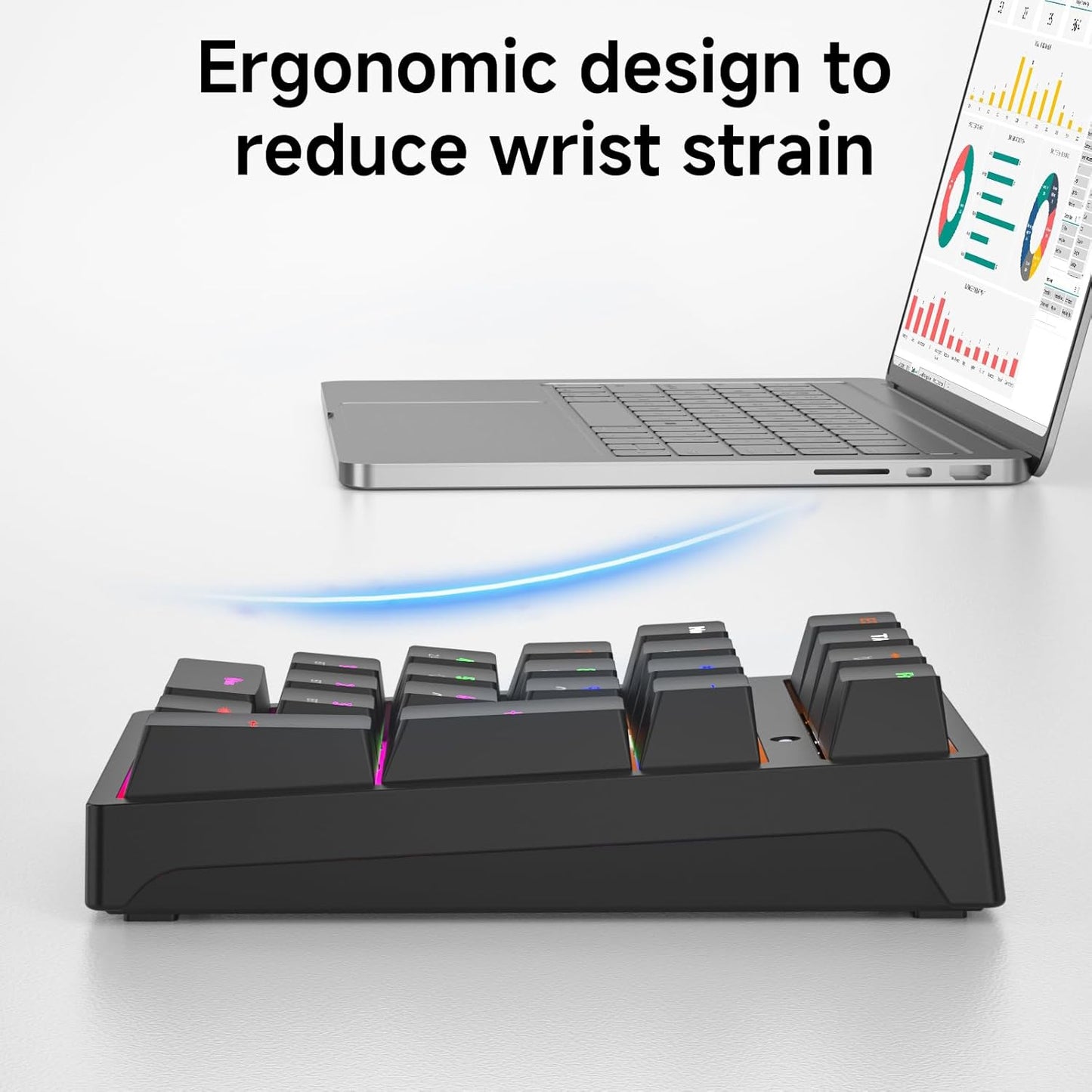 21-Key Tri-Mode Wireless Mechanical Number Pad | RGB Backlit | Compact Portable Numeric Keypad with Mechanical Switches | USB/2.4G/Bluetooth