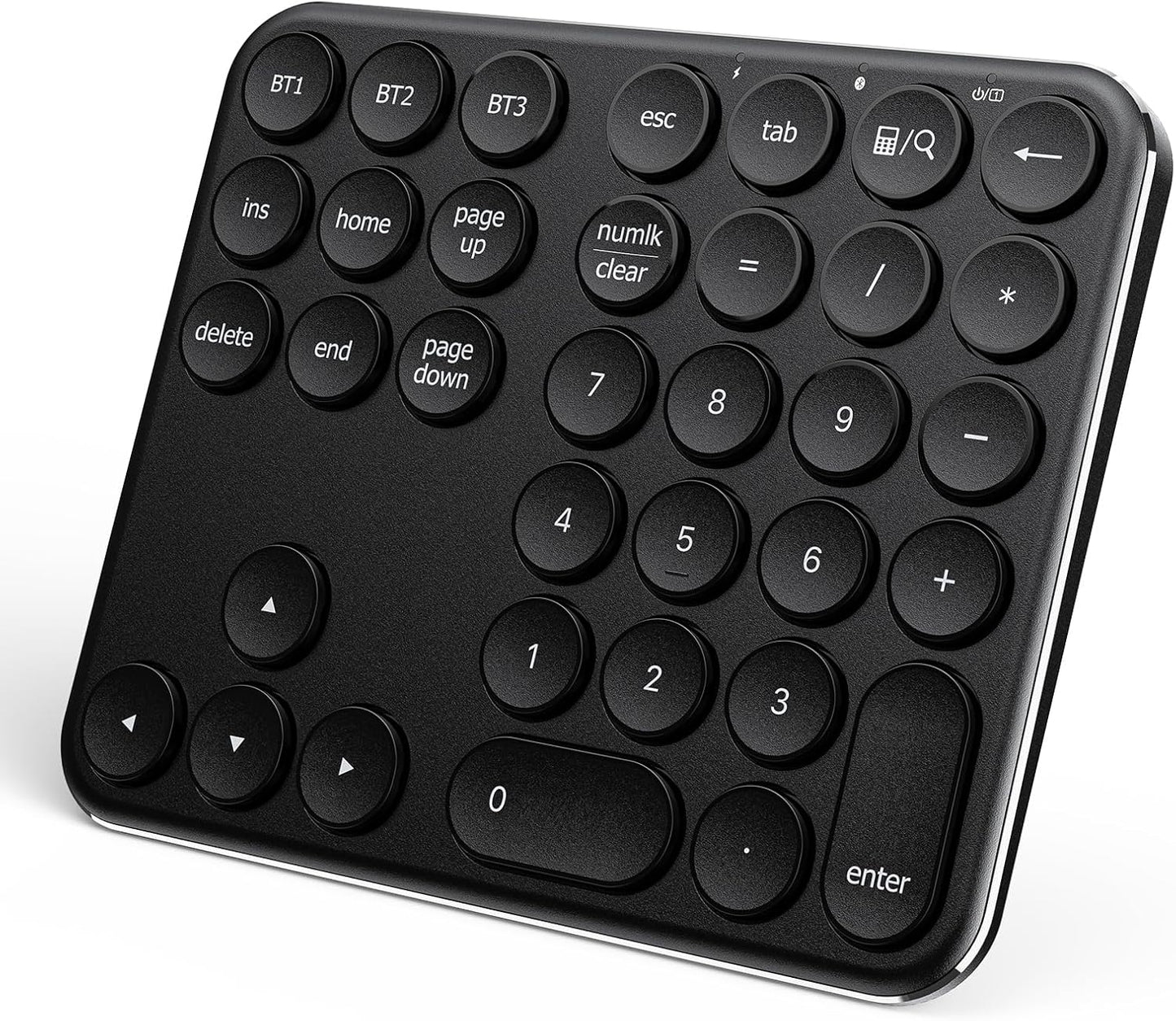 Bluetooth Multi-Device Wireless Numeric Keypad | 34-Key Slim Rechargeable Number Pad with Round Keys | USB-C Charging | Portable Silent Keypad
