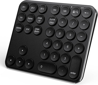 Bluetooth Multi-Device Wireless Numeric Keypad | 34-Key Slim Rechargeable Number Pad with Round Keys | USB-C Charging | Portable Silent Keypad