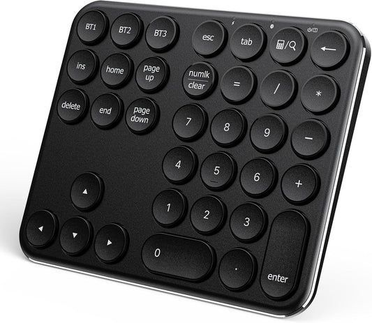 Bluetooth Multi-Device Wireless Numeric Keypad | 34-Key Slim Rechargeable Number Pad with Round Keys | USB-C Charging | Portable Silent Keypad