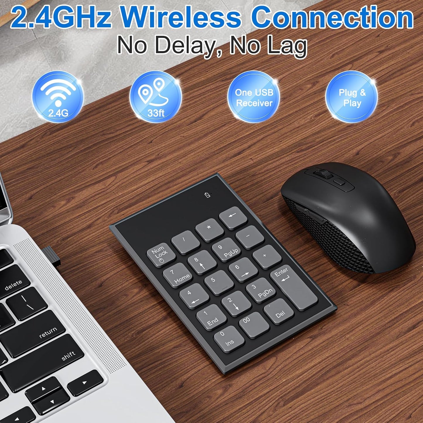 Wireless Number Pad and Mouse Combo | 19-Key Numeric Keypad + Wireless Mouse | 2.4G Stable Connection | Portable Office Input Set