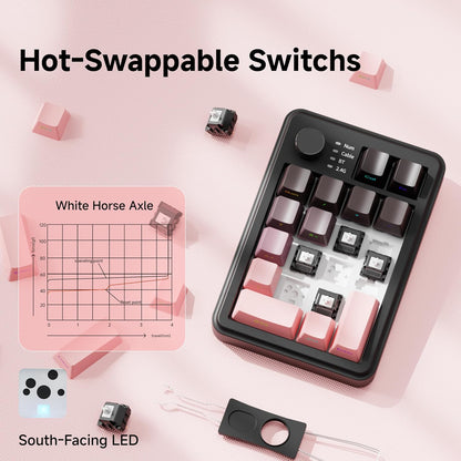 20-Key Retro Mechanical Number Pad | Tri-Mode Connection (2.4G/Bluetooth/USB-C) | Hot-Swappable | RGB Backlit | Control Knob | PBT Keycaps | Rechargeable Numeric Keypad